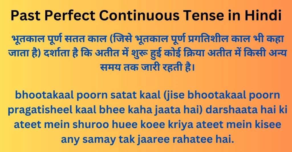 Past Perfect Continuous Tense in Hindi