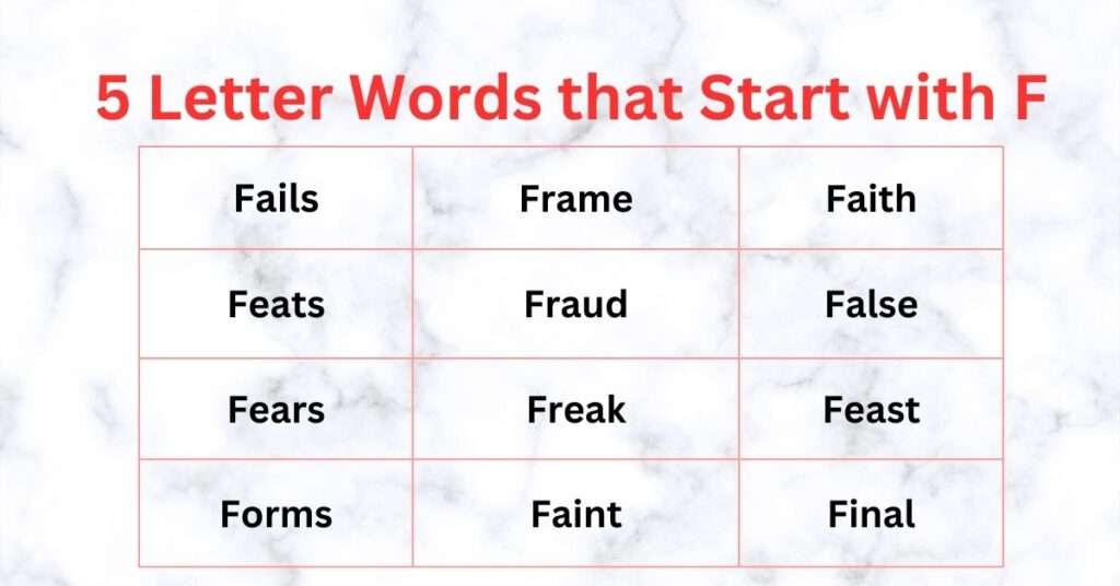 5 Letter Words that Start with F