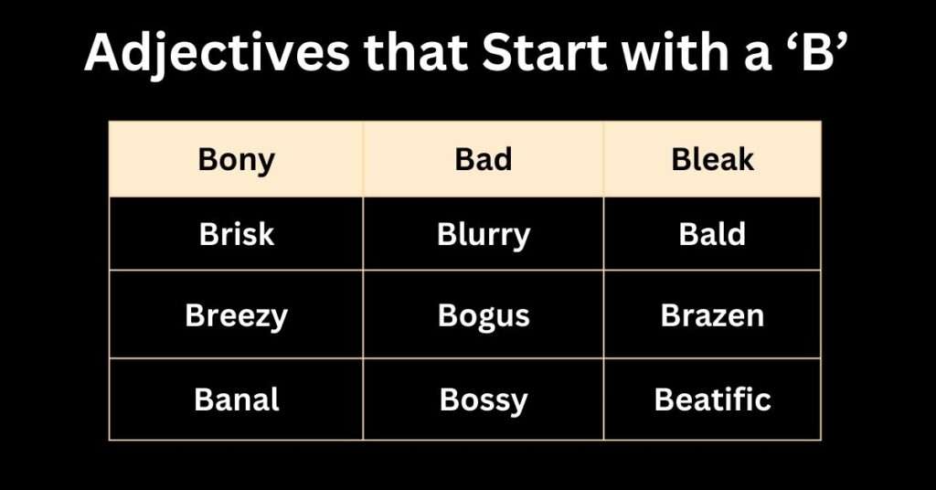 Adjectives that start with a B