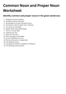 Common Noun and Proper Noun Worksheet